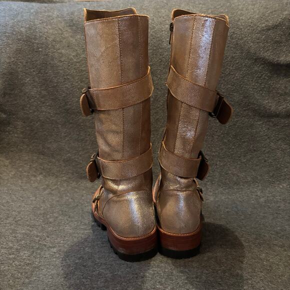 Jim Barnier Free People hand crafted metallic lug sole Engineer boots - Picture 3 of 7